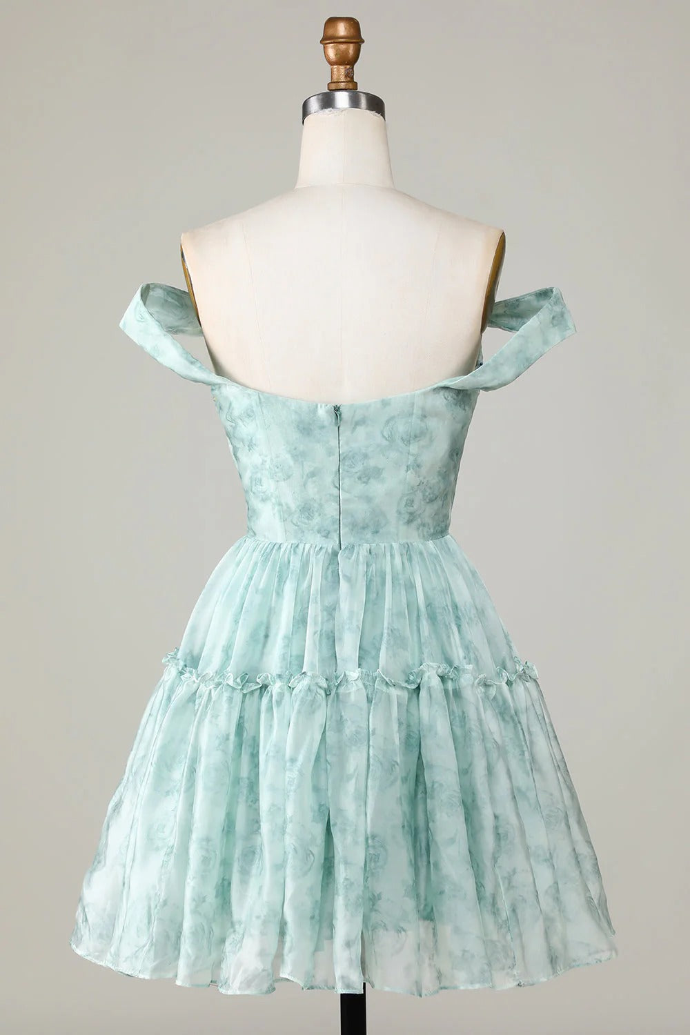 HEULORIA Ethereal Watercolor Floral Off-the-Shoulder Tiered Mini Dress ED-600