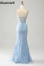 HEULORIA Strapless Sweetheart Lace Corset Prom Dress with Slit ED-369