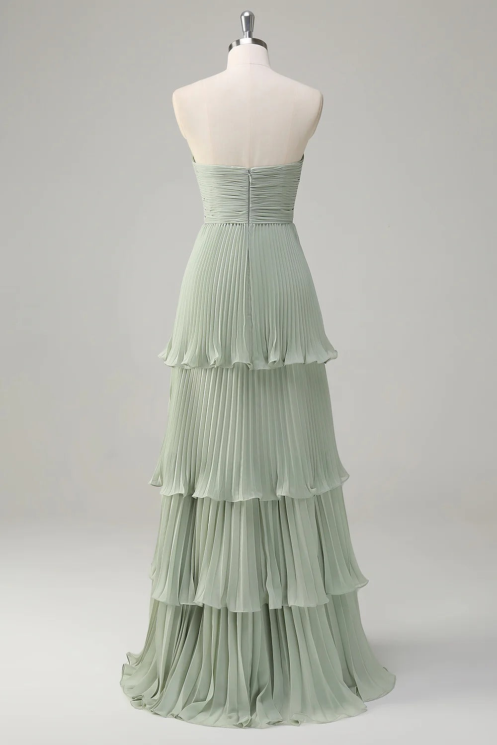 HEULORIA Strapless Tiered Pleated Chiffon Maxi Dress - Elegant Sleeveless Evening Gown ED-241