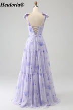 heuloria-Lilac Floral Bow Shoulder Tiered Dress with Lace-Up Back-ed-557