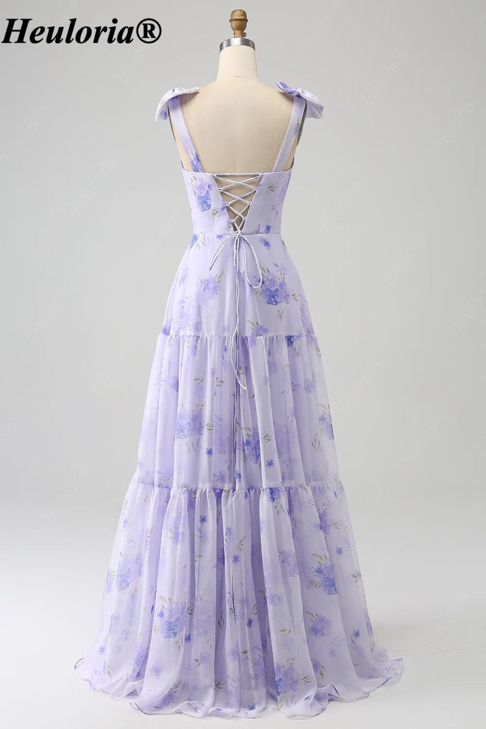 heuloria-Lilac Floral Bow Shoulder Tiered Dress with Lace-Up Back-ed-557
