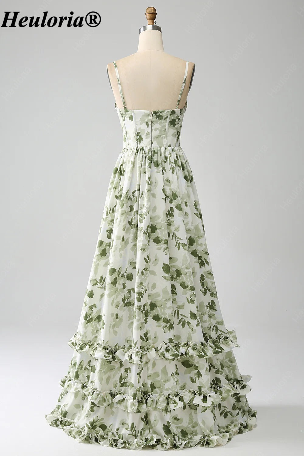 heuloria-Ivory Green Floral Corset Maxi Dress with Ruffle Hem-ed-549