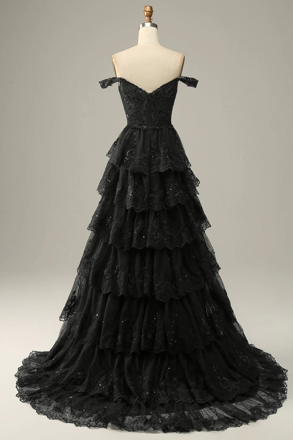 HEULORIA Off-the-Shoulder Tiered Tulle Prom Dress with Shimmering Sequins - Romantic Floor-Length Evening Gown ED-365