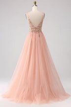 HEULORIA Sparkling Floral Beaded Tulle Prom Dress with High Slit - Elegant A-Line Evening Gown ED-572