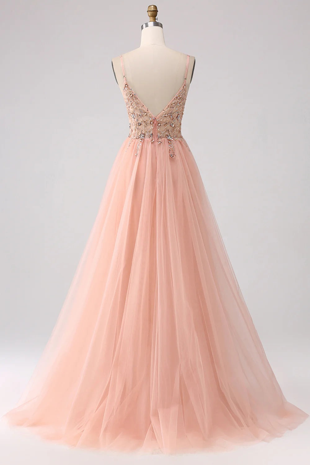 HEULORIA Sparkling Floral Beaded Tulle Prom Dress with High Slit - Elegant A-Line Evening Gown ED-572