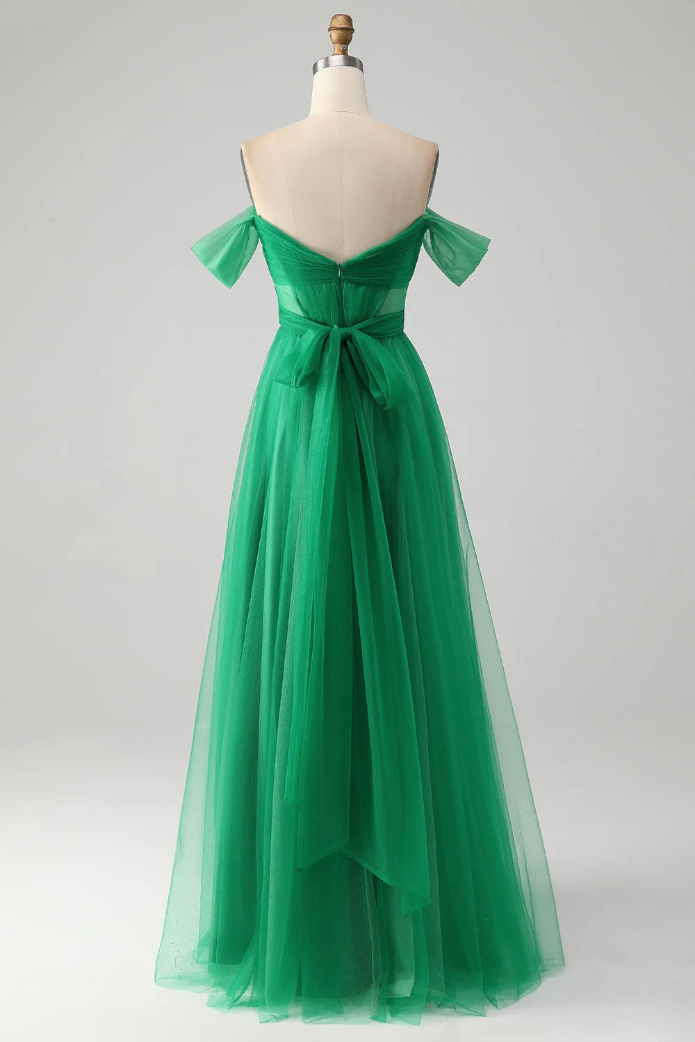 HEULORIA Emerald Green Off-the-Shoulder Tulle Gown - Corset Bodice A-Line Evening Dress ED-262