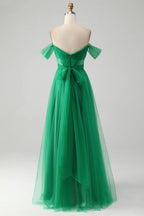 HEULORIA Emerald Green Off-the-Shoulder Tulle Gown - Corset Bodice A-Line Evening Dress ED-262