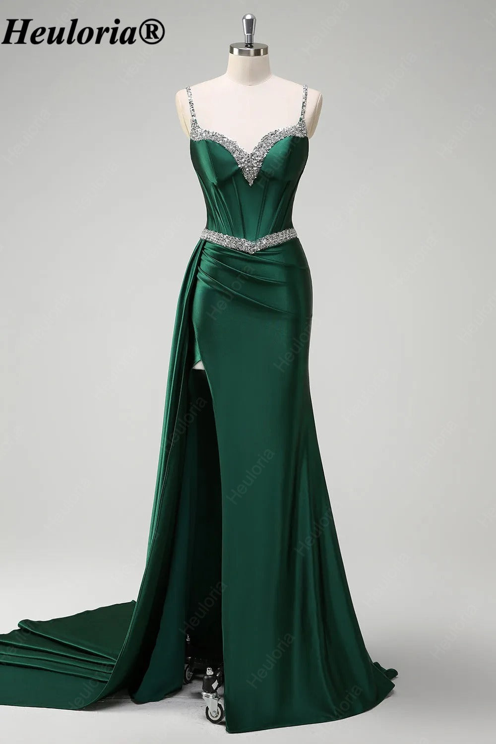 heuloria-Rhinestone Satin Corset Prom Dress with High Slit and Side Train-ed-357