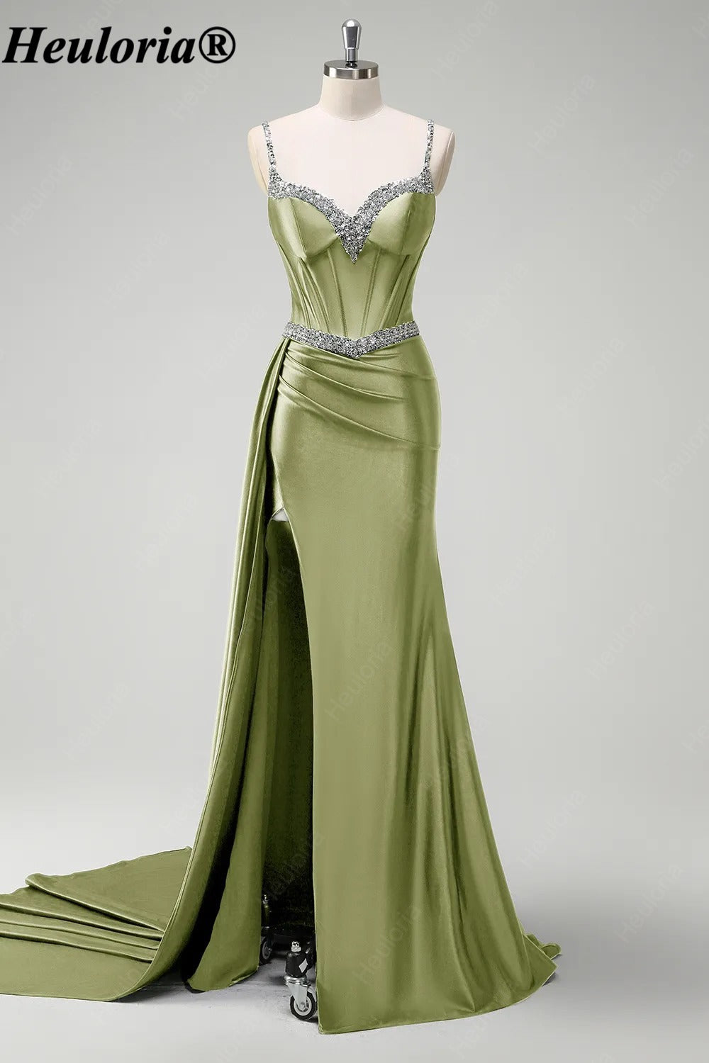 heuloria-Rhinestone Satin Corset Prom Dress with High Slit and Side Train-ed-357