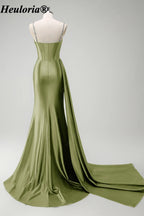 heuloria-Rhinestone Satin Corset Prom Dress with High Slit and Side Train-ed-357