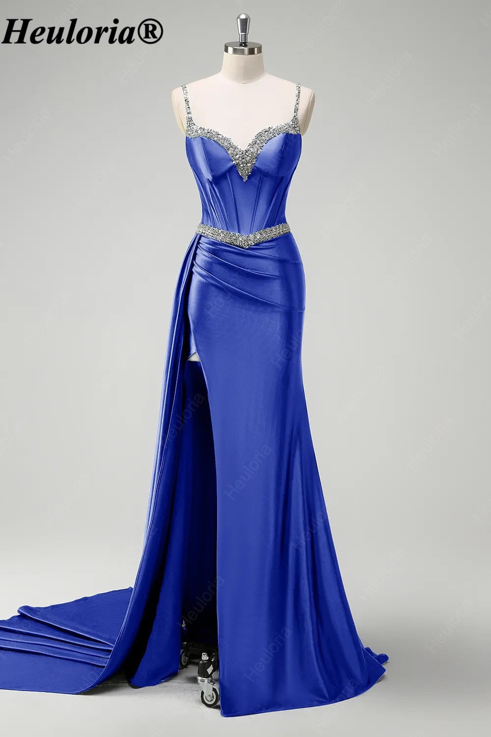 heuloria-Rhinestone Satin Corset Prom Dress with High Slit and Side Train-ed-357
