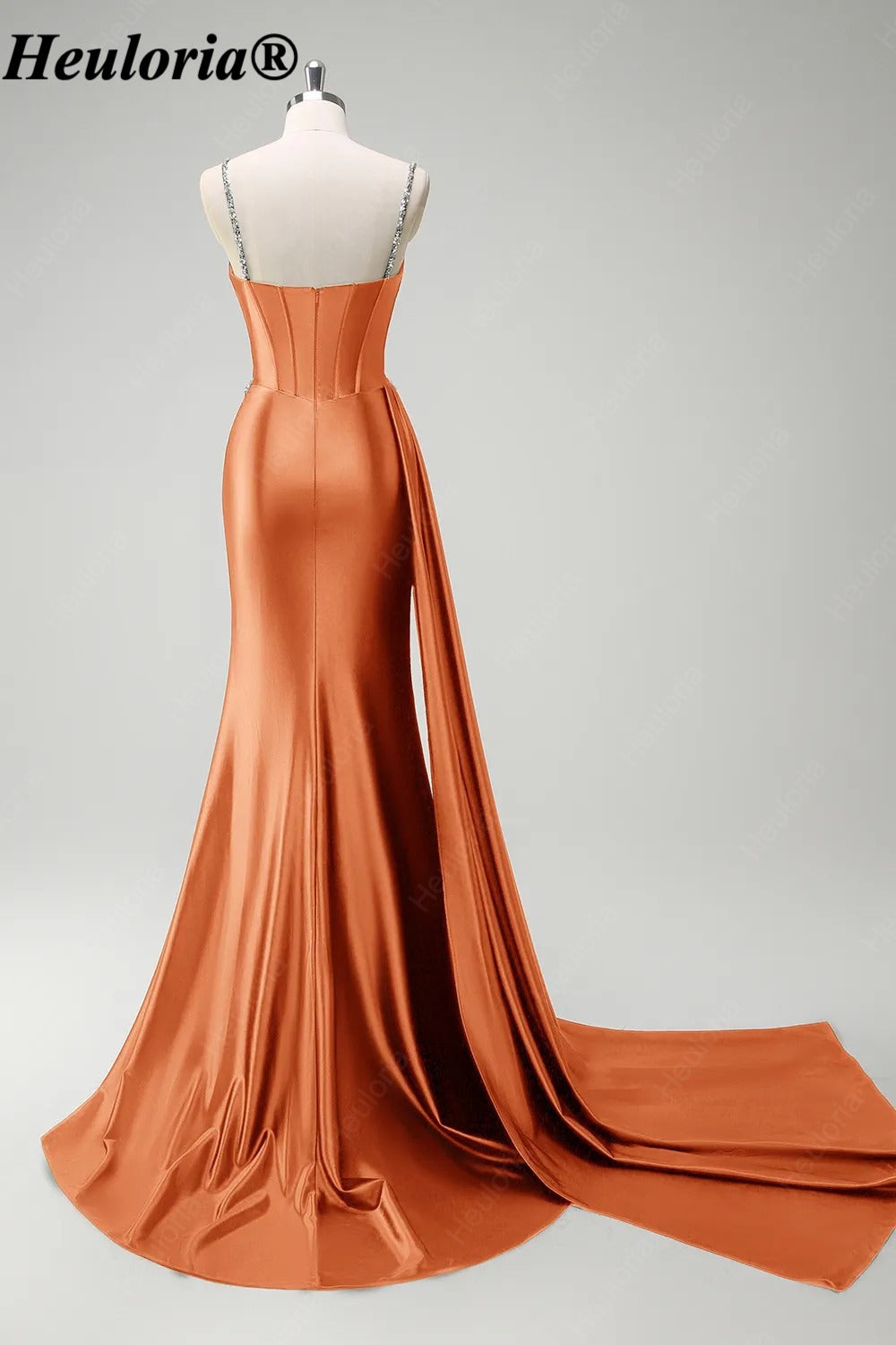 heuloria-Rhinestone Satin Corset Prom Dress with High Slit and Side Train-ed-357