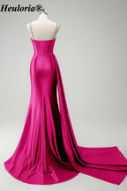 heuloria-Rhinestone Satin Corset Prom Dress with High Slit and Side Train-ed-357