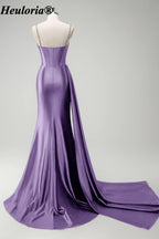 heuloria-Rhinestone Satin Corset Prom Dress with High Slit and Side Train-ed-357