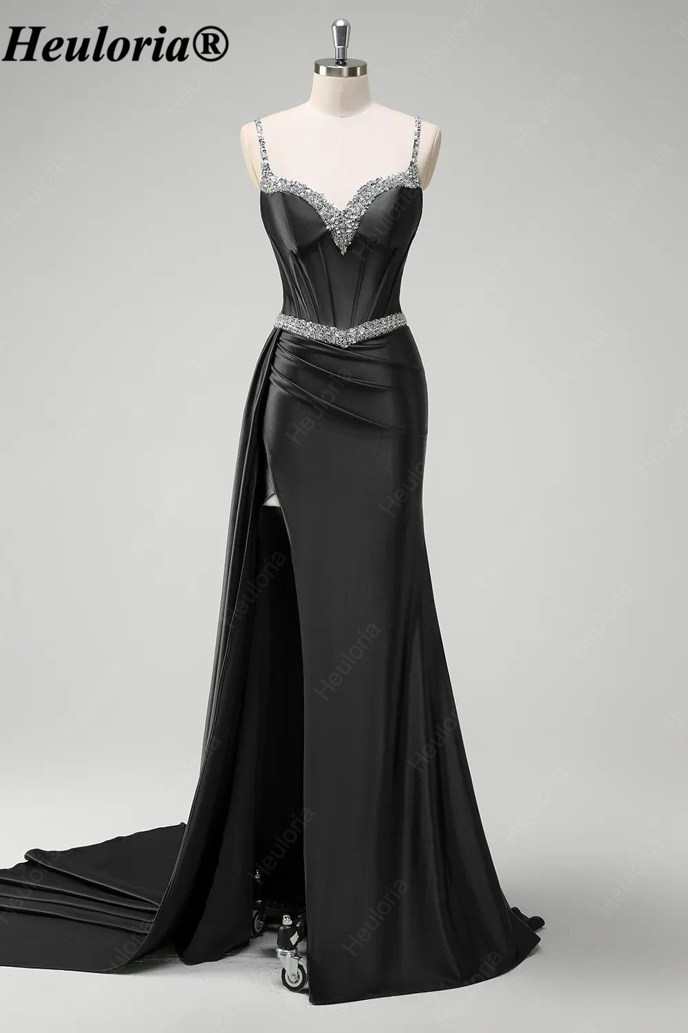 heuloria-Rhinestone Satin Corset Prom Dress with High Slit and Side Train-ed-357