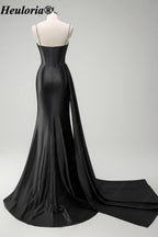 heuloria-Rhinestone Satin Corset Prom Dress with High Slit and Side Train-ed-357