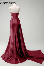 heuloria-Rhinestone Satin Corset Prom Dress with High Slit and Side Train-ed-357