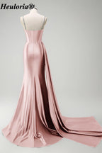 heuloria-Rhinestone Satin Corset Prom Dress with High Slit and Side Train-ed-357