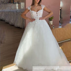 HEULORIA Sparkly Glitter A Line Lace Boho Wedding Dresses sweetheart 3D floral bridal dress vestidos de novia Customized AL-924