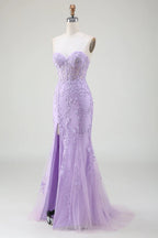 HEULORIA Enchanting Lavender Lace Mermaid Prom Dress with Slit and Corset Back ED-237