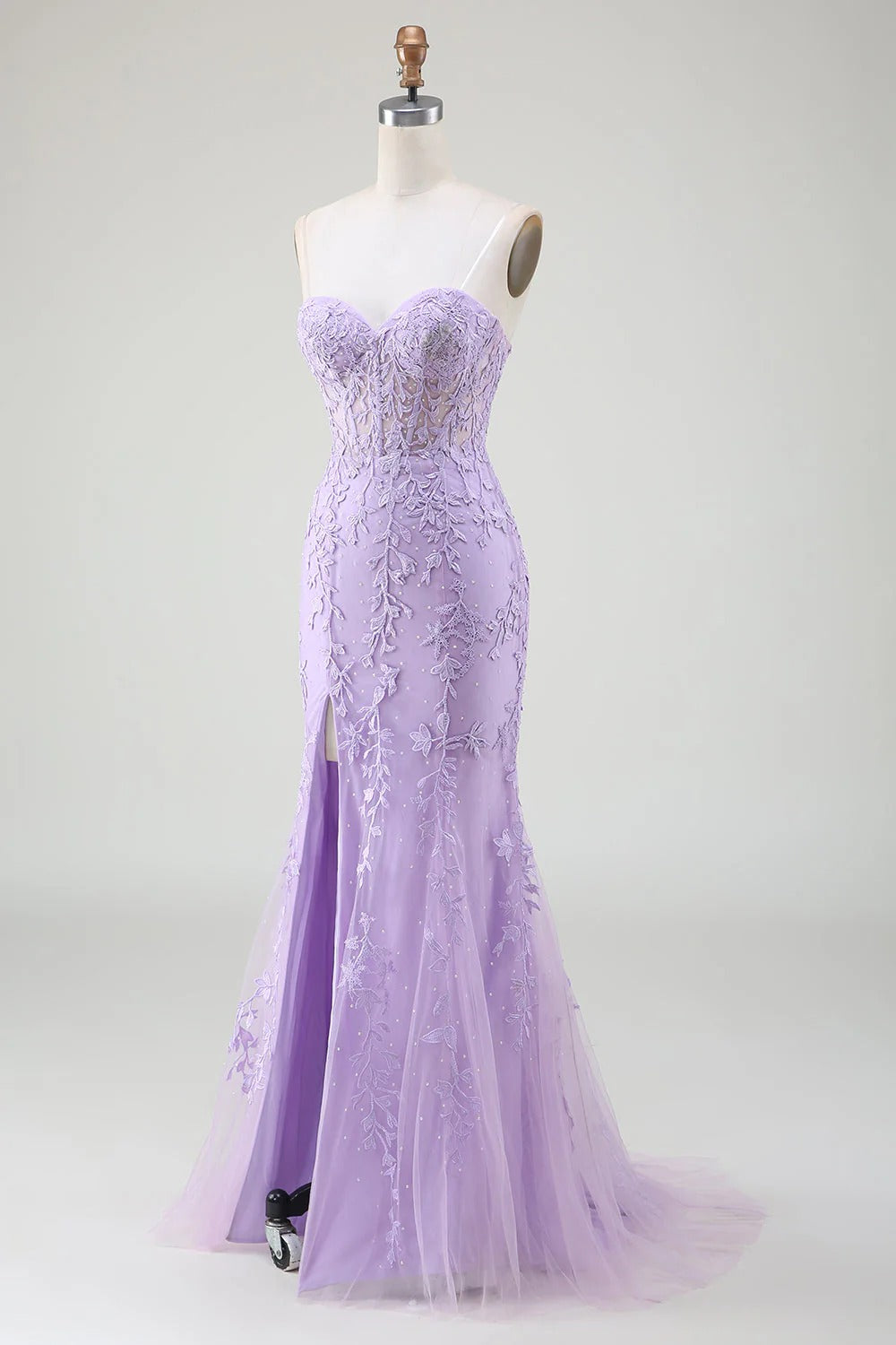 HEULORIA Enchanting Lavender Lace Mermaid Prom Dress with Slit and Corset Back ED-237