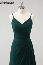 HEULORIA V-Neck Pleated Chiffon Bridesmaid Dress with Slit | ED-957
