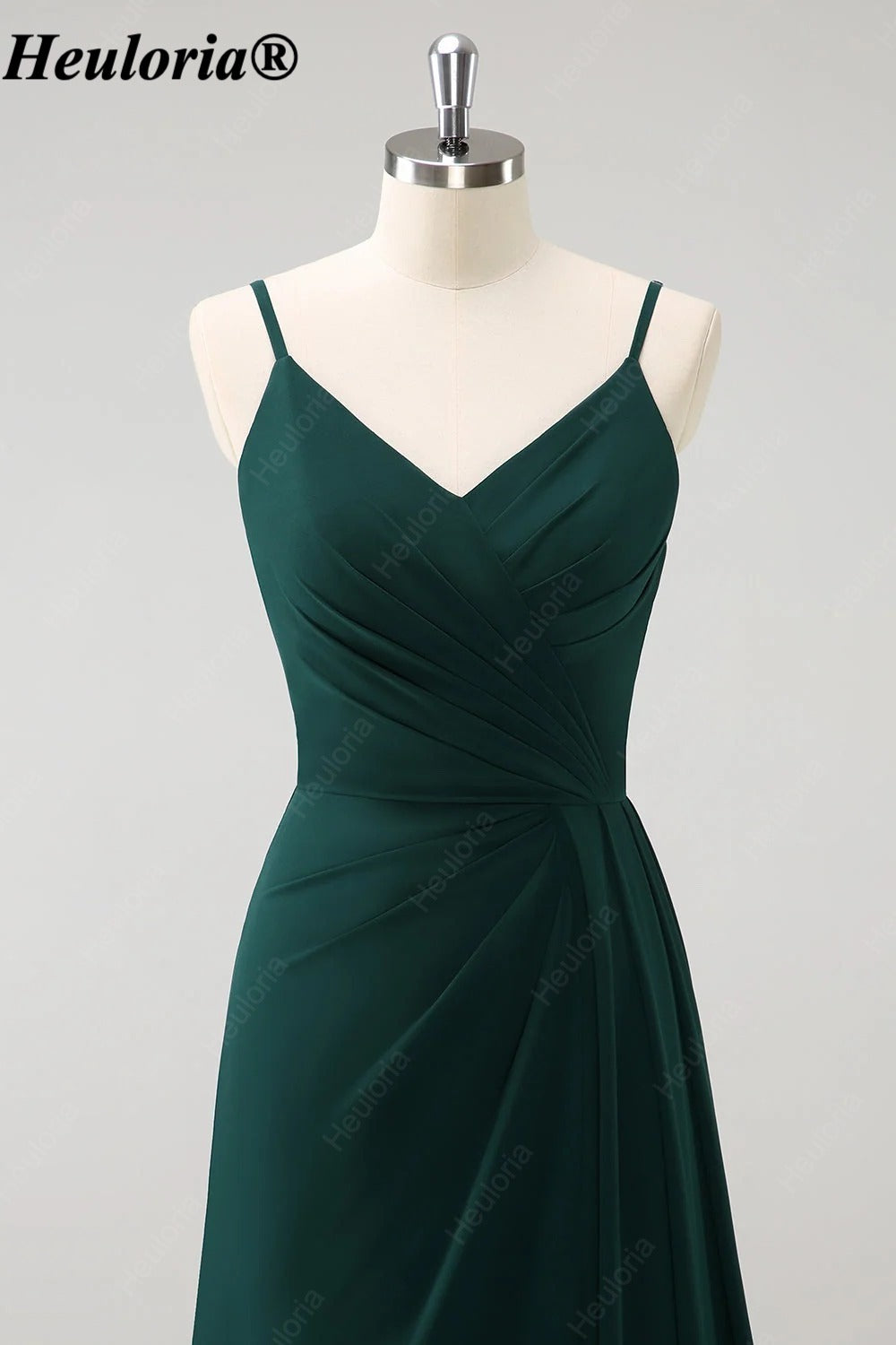 HEULORIA V-Neck Pleated Chiffon Bridesmaid Dress with Slit | ED-957