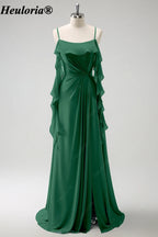 HEULORIA Ruffled Chiffon Bridesmaid Dress with Cascading Drapes | ED-1021