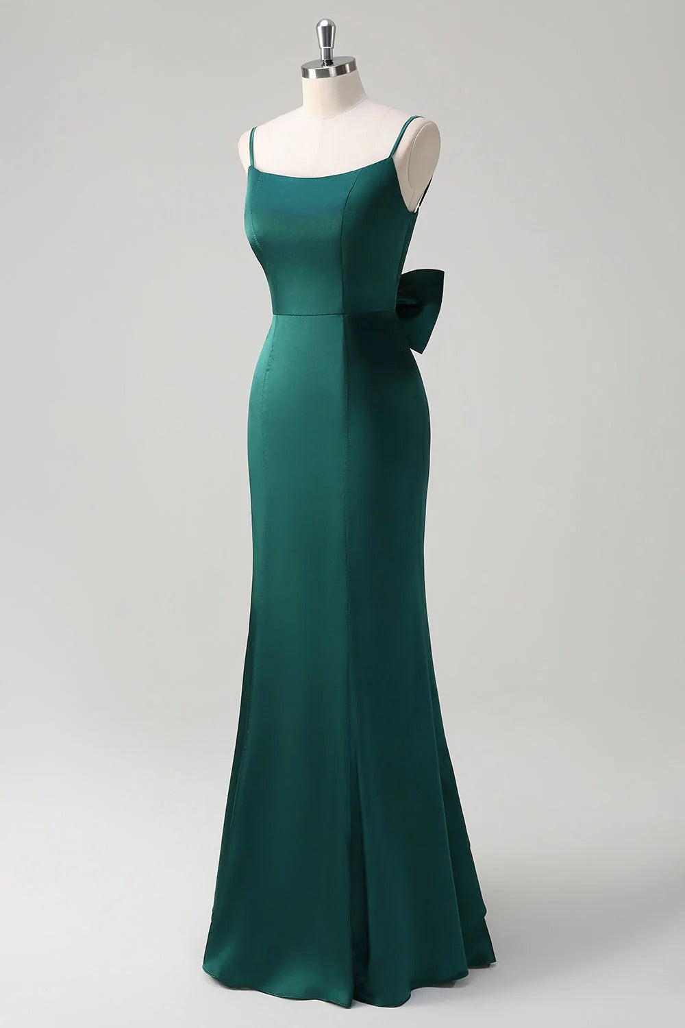 HEULORIA Elegant Satin Mermaid Evening Gown - Square Neck Spaghetti Strap with Oversized Bow & Cascading Ruffles ED-264