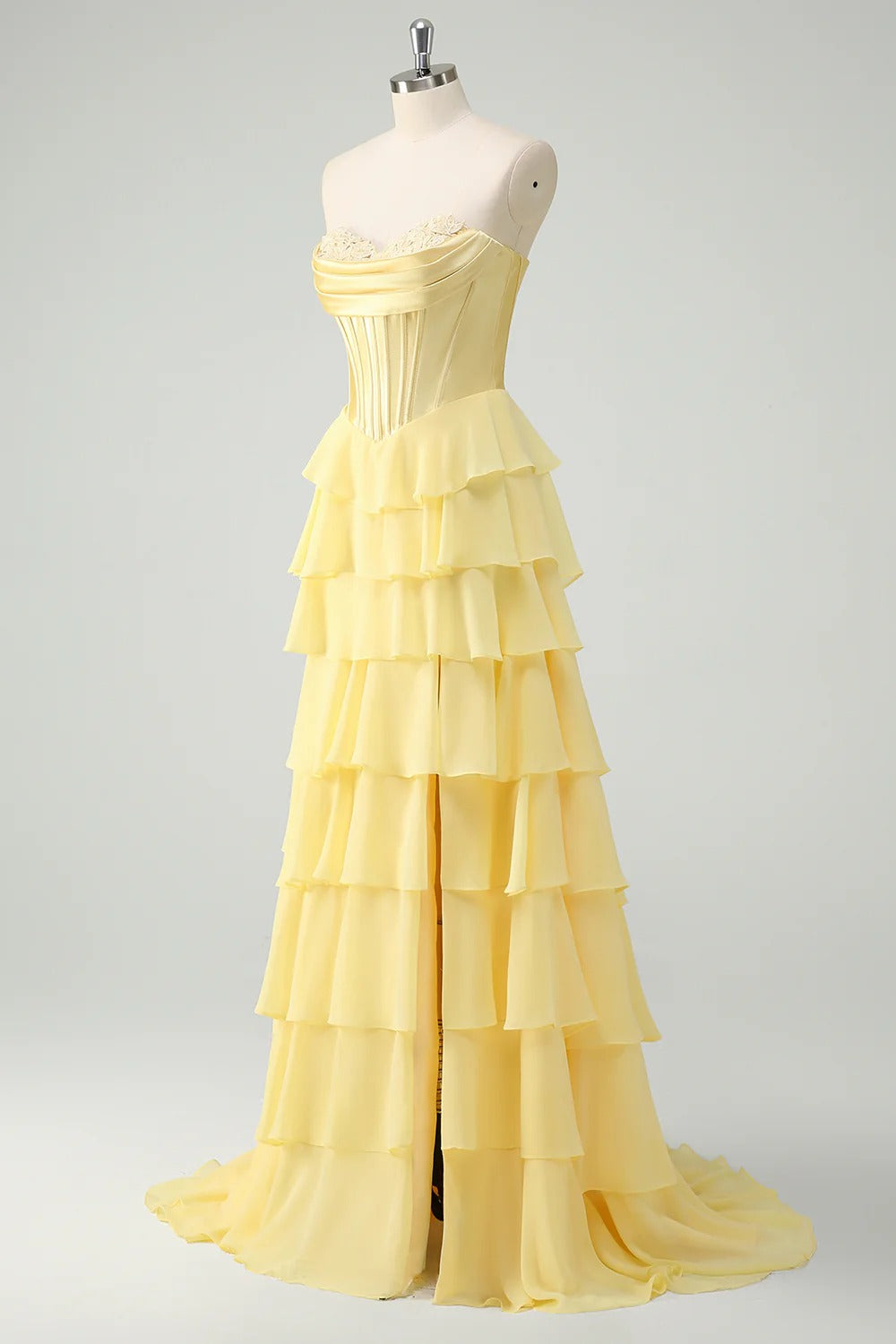 HEULORIA Strapless Corset Bodice Tiered Ruffle Evening Gown - Multi-Color prom dress ED-236