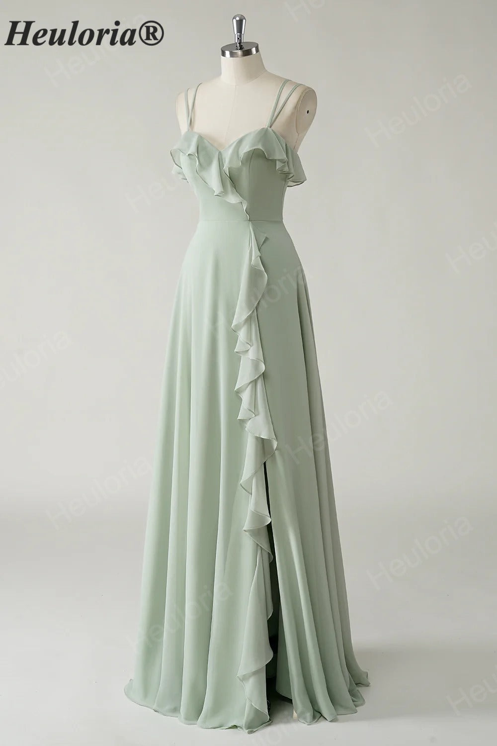 HEULORIA Elegant Ruffled Sweetheart A-Line Bridesmaid Dress with Side Slit and Lace-Up Back ED-560