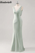 heuloria Sage Green V-Neck Satin Bridesmaid Dress with Low Cowl Back ed-526