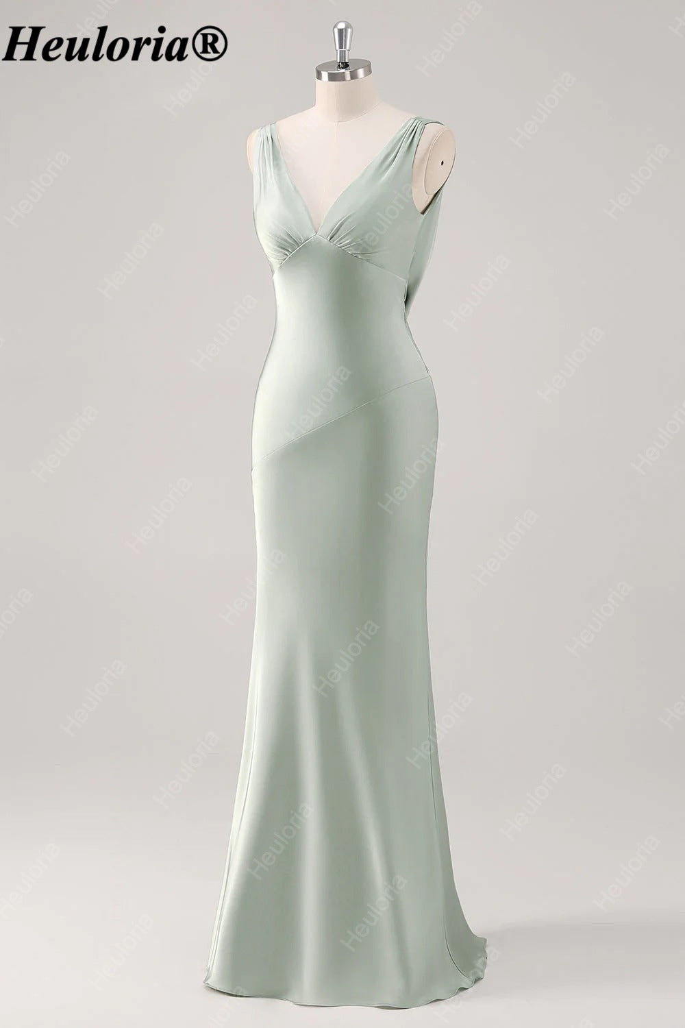 heuloria Sage Green V-Neck Satin Bridesmaid Dress with Low Cowl Back ed-526