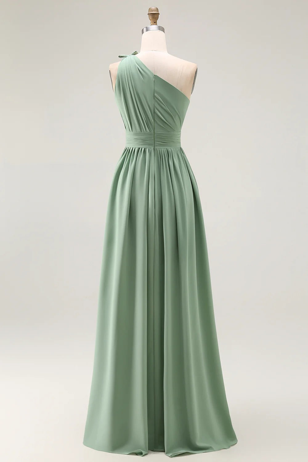 HEULORIA Sage Green One-Shoulder Pleated Chiffon Floor-Length Bridesmaid & Evening Dress ED-243