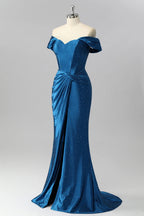 HEULORIA Elegant Off-the-Shoulder Sweetheart Mermaid Evening Dress - Shimmering Rhinestone Formal Gown with Side Slit ED-579