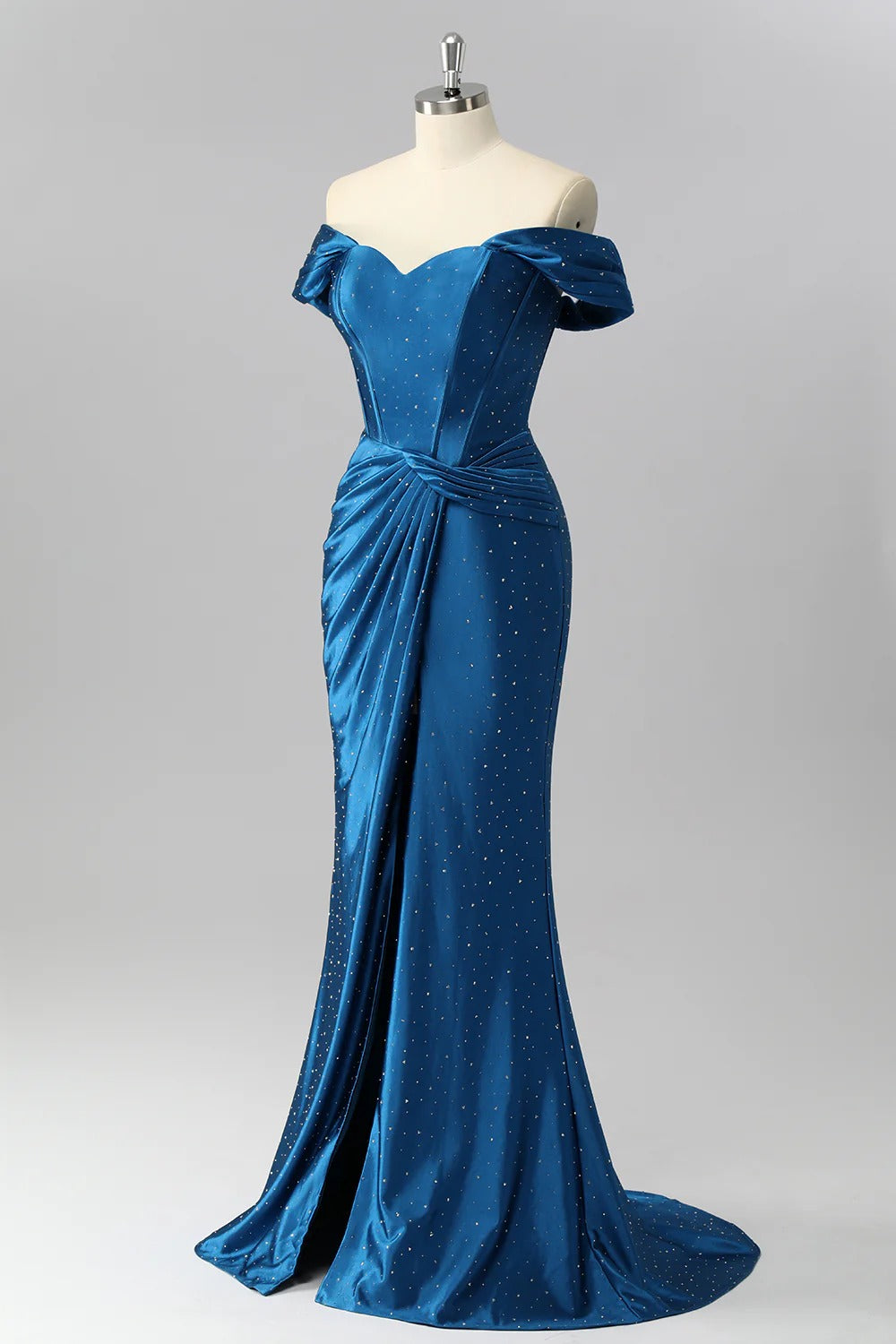 HEULORIA Elegant Off-the-Shoulder Sweetheart Mermaid Evening Dress - Shimmering Rhinestone Formal Gown with Side Slit ED-579