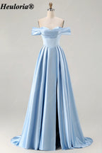 HEULORIA Off-the-Shoulder Satin A-Line Prom Dress with Slit ED-533