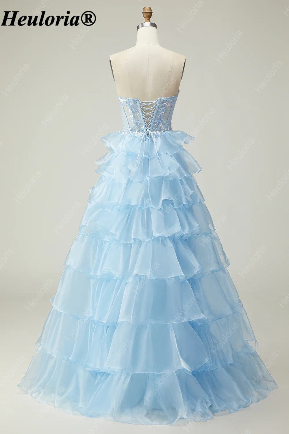 heuloria Strapless Tiered Ruffle Prom Dress with Sheer Corset Bodice ed-510
