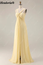 HEULORIA Lemon Sorbet Draped Bridesmaid Dress with Convertible Straps ED-1109