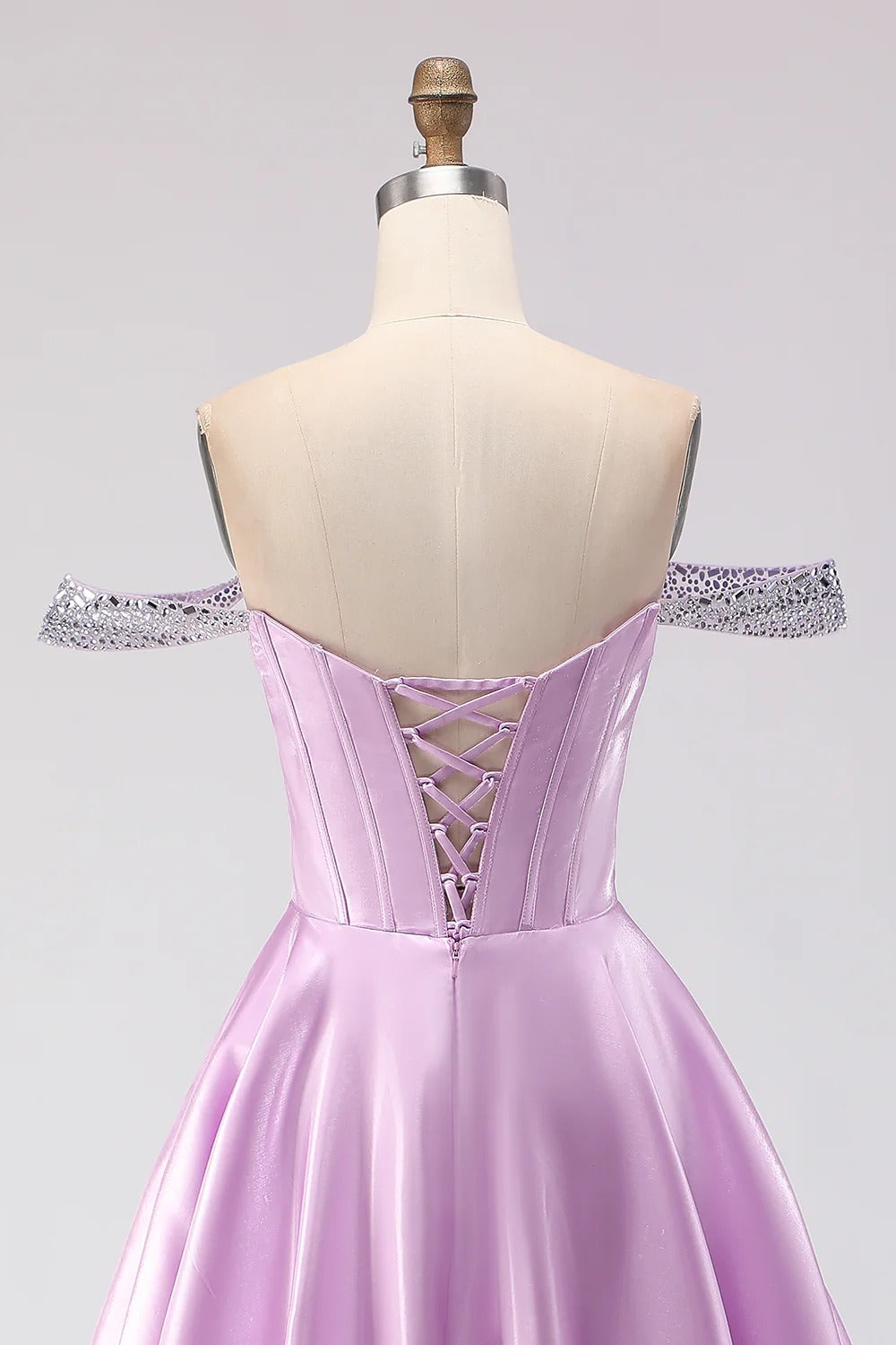 HEULORIA Elegant Lavender Off-The-Shoulder Satin Prom Dress with Sequin Trim and Corset Bodice A-Line Evening Gown ED-500