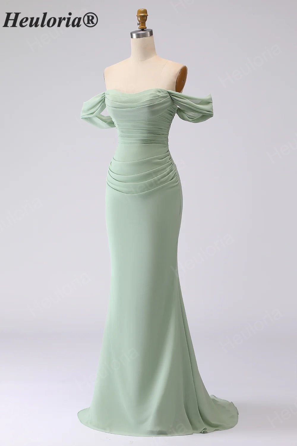 HEULORIA Green Lace Mermaid Bridesmaid Dress with Off-Should