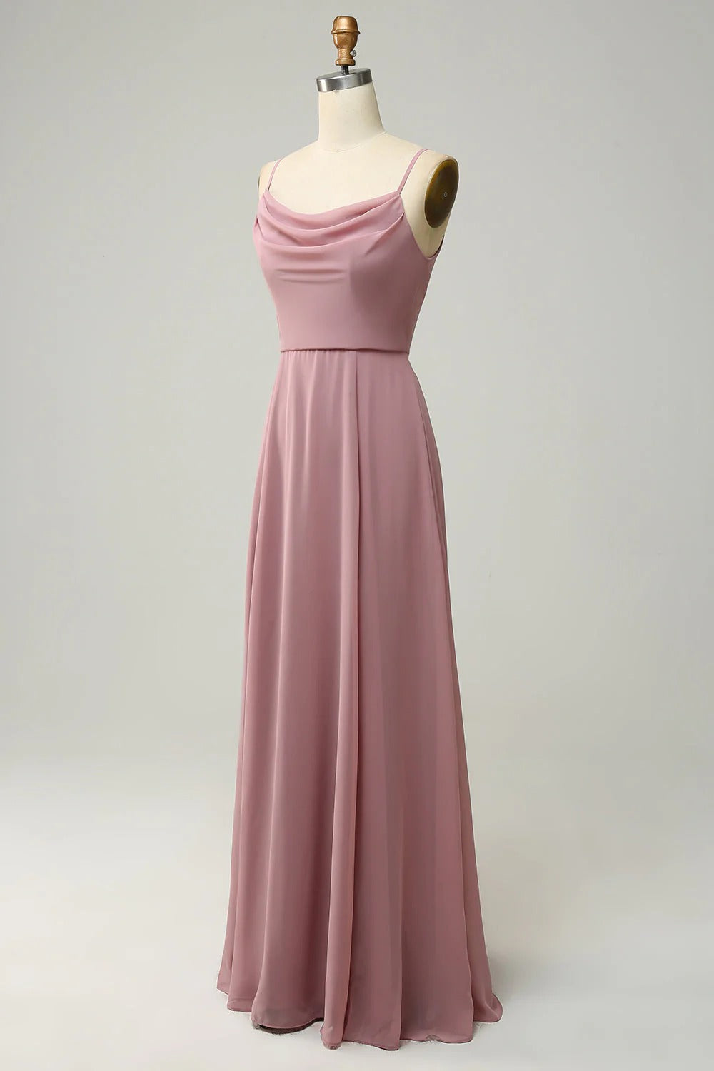 HEULORIA Dusty Rose Cowl Neck Spaghetti Strap Chiffon Bridesmaid Dress - Elegant Floor-Length Evening Gown ED-248