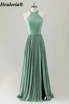 HEULORIA Halter Pleated A-Line Bridesmaid Dress with Bow Back ED-1006