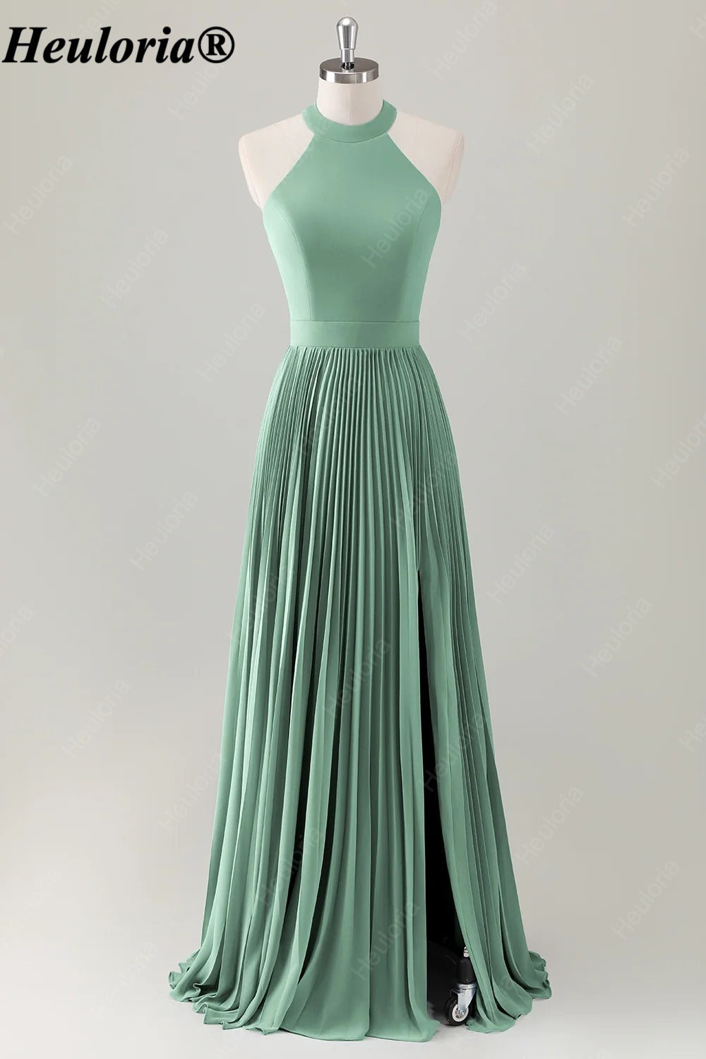 HEULORIA Halter Pleated A-Line Bridesmaid Dress with Bow Back ED-1006