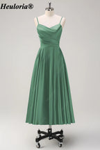 HEULORIA Spaghetti Strap Satin Tea-Length Bridesmaid Dress ED-1015