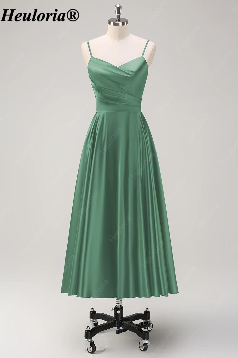 HEULORIA Spaghetti Strap Satin Tea-Length Bridesmaid Dress ED-1015
