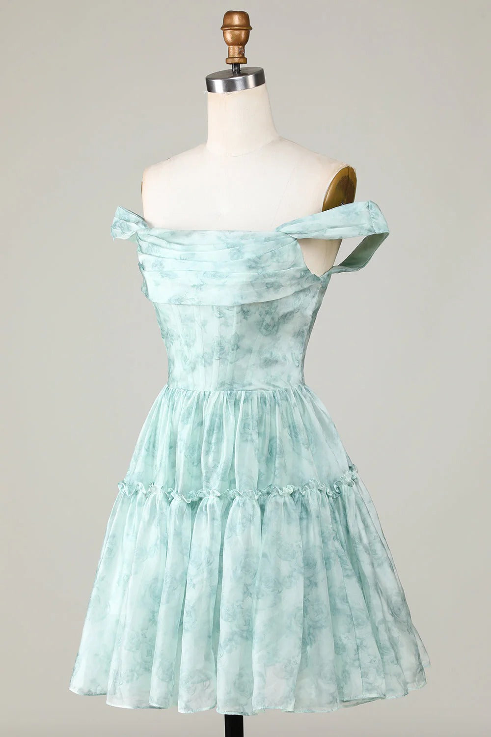 HEULORIA Ethereal Watercolor Floral Off-the-Shoulder Tiered Mini Dress ED-600