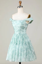 HEULORIA Ethereal Watercolor Floral Off-the-Shoulder Tiered Mini Dress ED-600