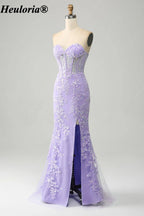 HEULORIA Strapless Sweetheart Lace Corset Prom Dress with Slit ED-369
