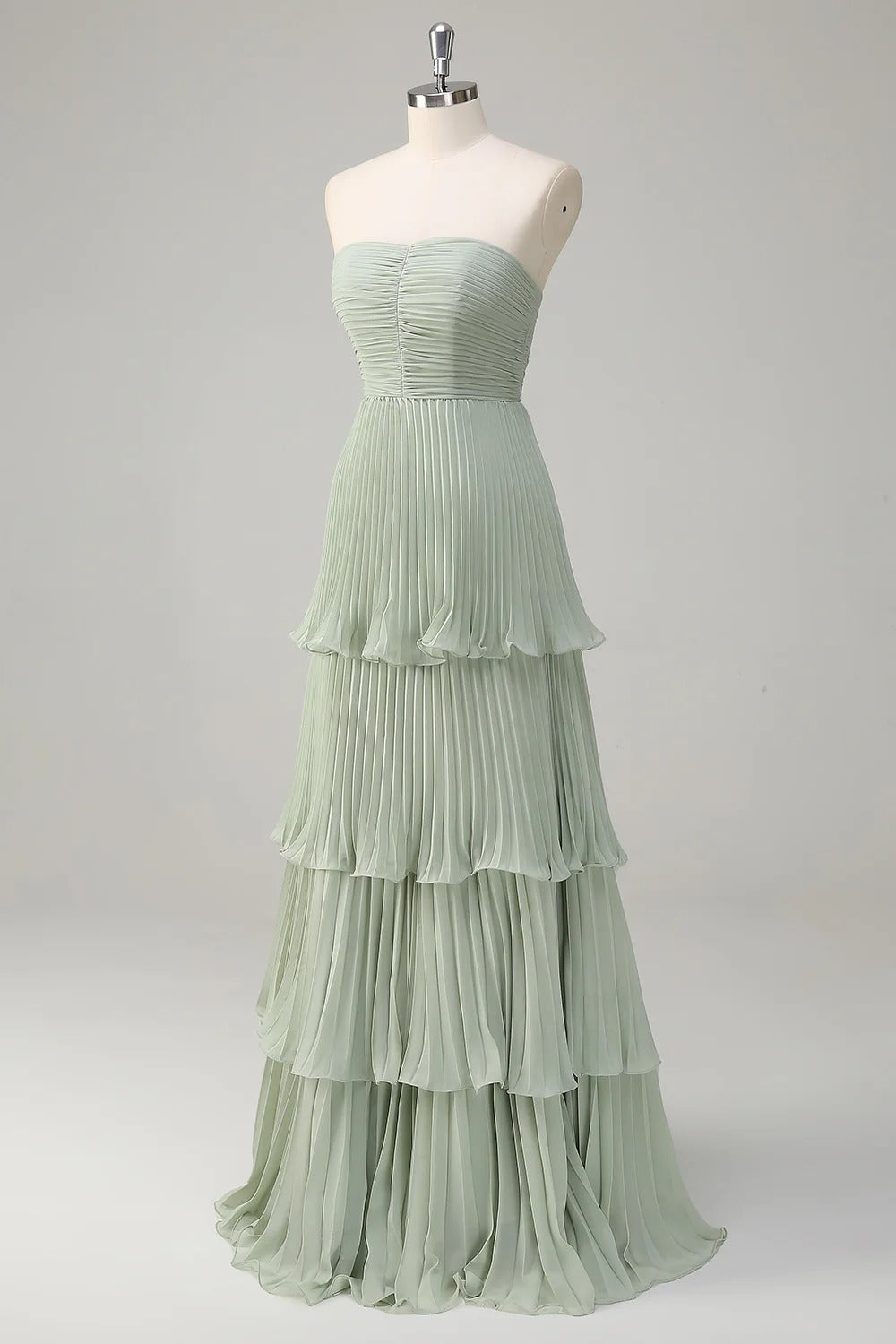 HEULORIA Strapless Tiered Pleated Chiffon Maxi Dress - Elegant Sleeveless Evening Gown ED-241